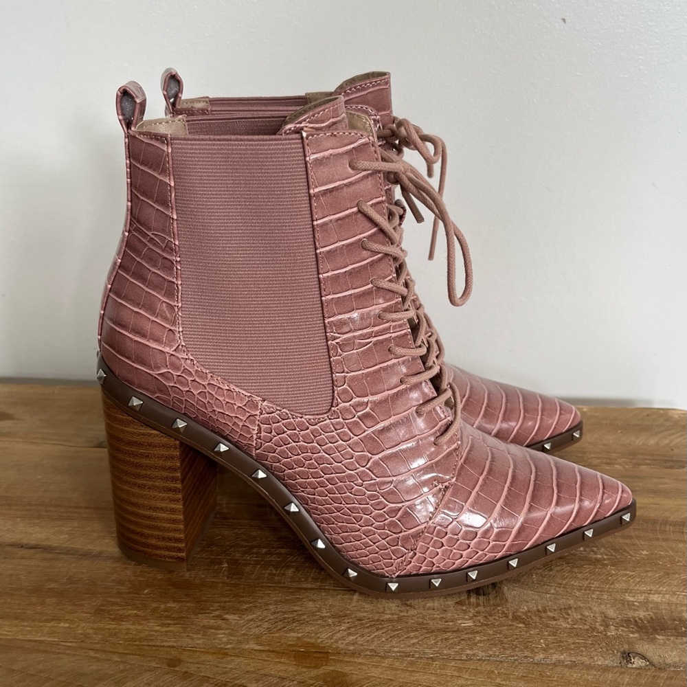 Charles By Charles David Pink Croc-Embossed Heeled Boots